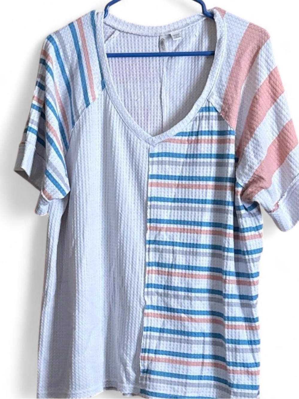 Women’s Striped Colorblock Short-Sleeve Top - White, Blue & Pink